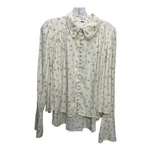 Free People Modern Muse Peasant Floral Button Down Blouse Size XS